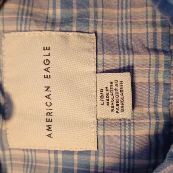 AMERICAN EAGLE, MENS LONG SLEEVE BUTTON UP SHIRT,BLUE PLAID, SIZE LARGE. - Picture 5 of 7